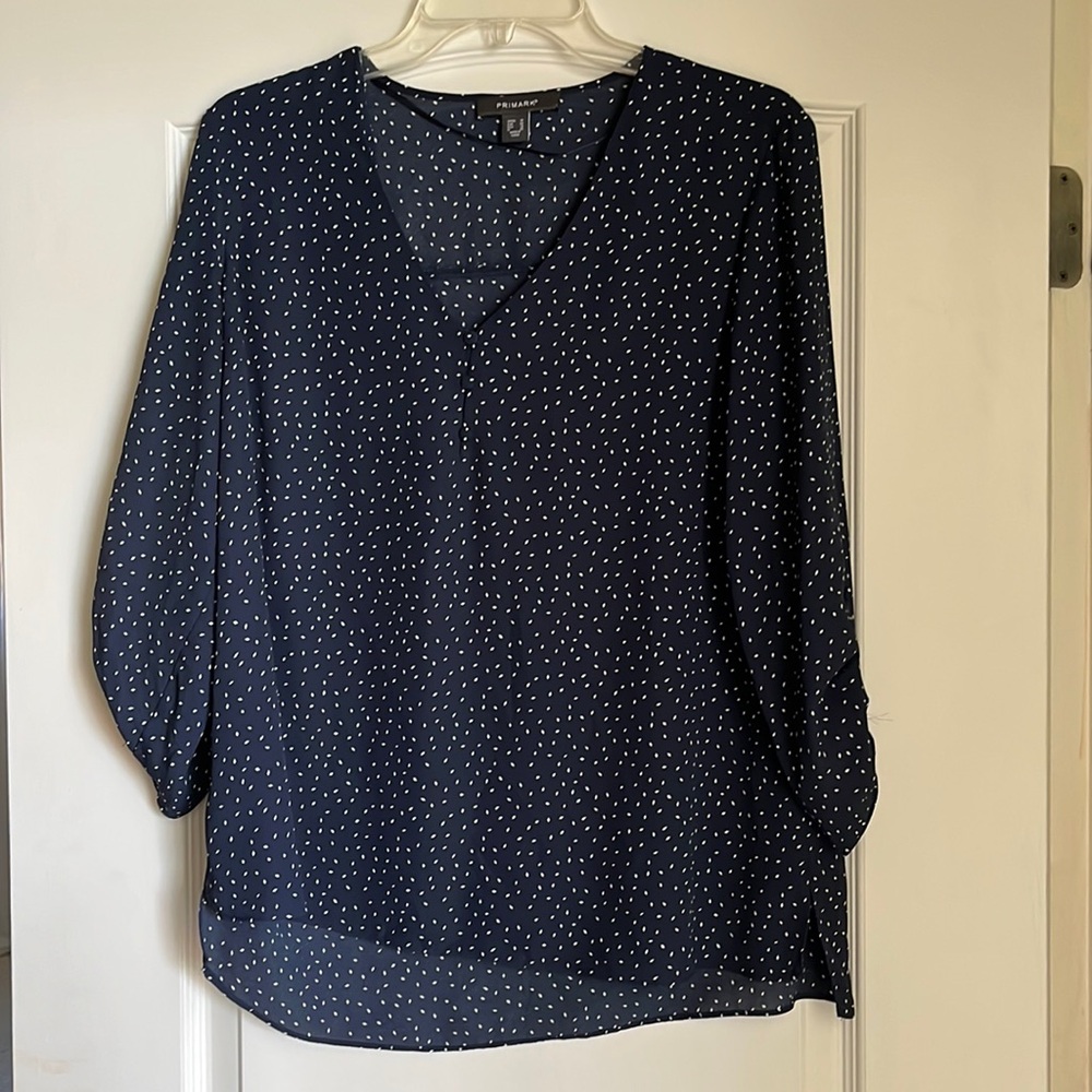 Primark navy and white 3/4 sleeve blouse